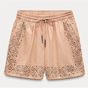 NWT | Zara | shorts with Silver Embellishment drawstring embroidered